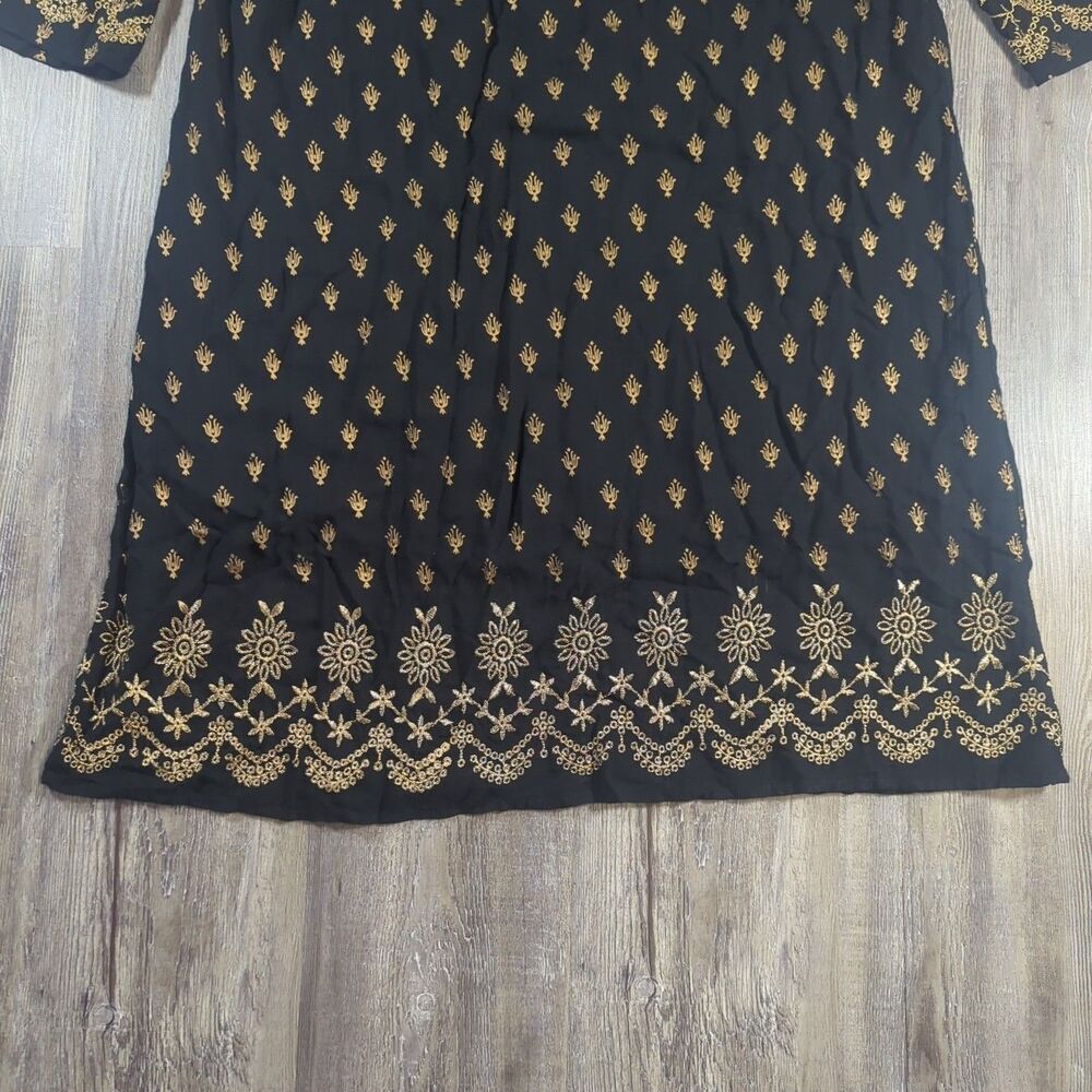 Lapogee Women Size 2X Black and Gold Print Tunic Top Dress Made In India - Picture 6 of 10